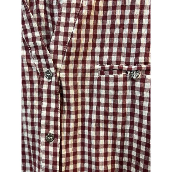 Kut From The Kloth Women's Size XL Burgundy Gingham Plaid Button-Up V Neck Long - Picture 4 of 9